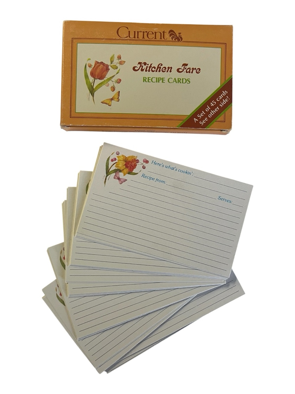 Vintage 80s Current Catalog Kitchen Fare Floral Recipe Cards Set of 45